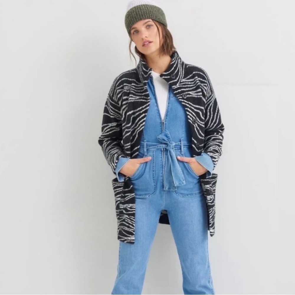 Anthropologie Black and White Zebra Cardigan